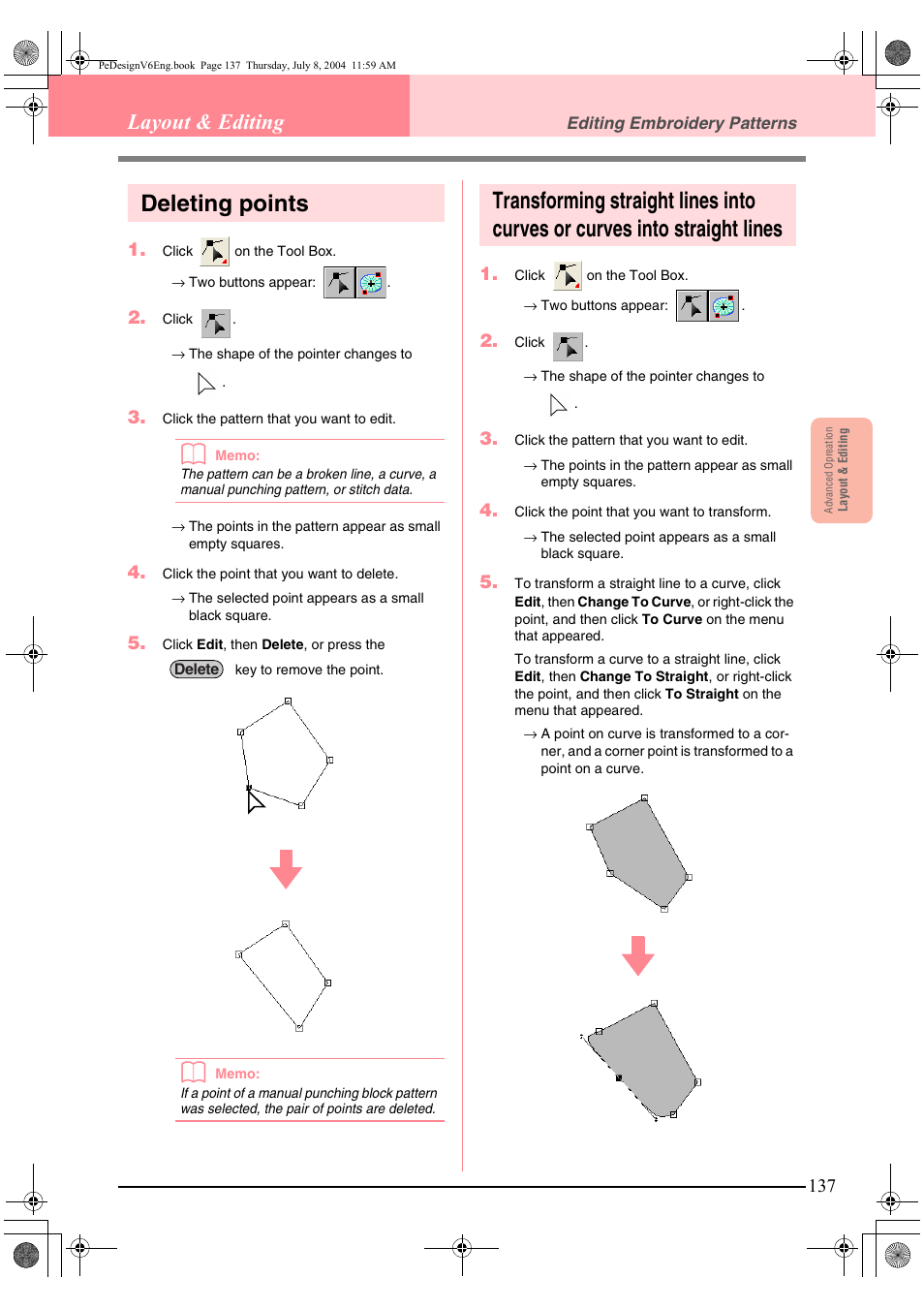 Deleting points, Layout & editing | Brother PE-DESIGN Ver.6 User Manual | Page 145 / 272