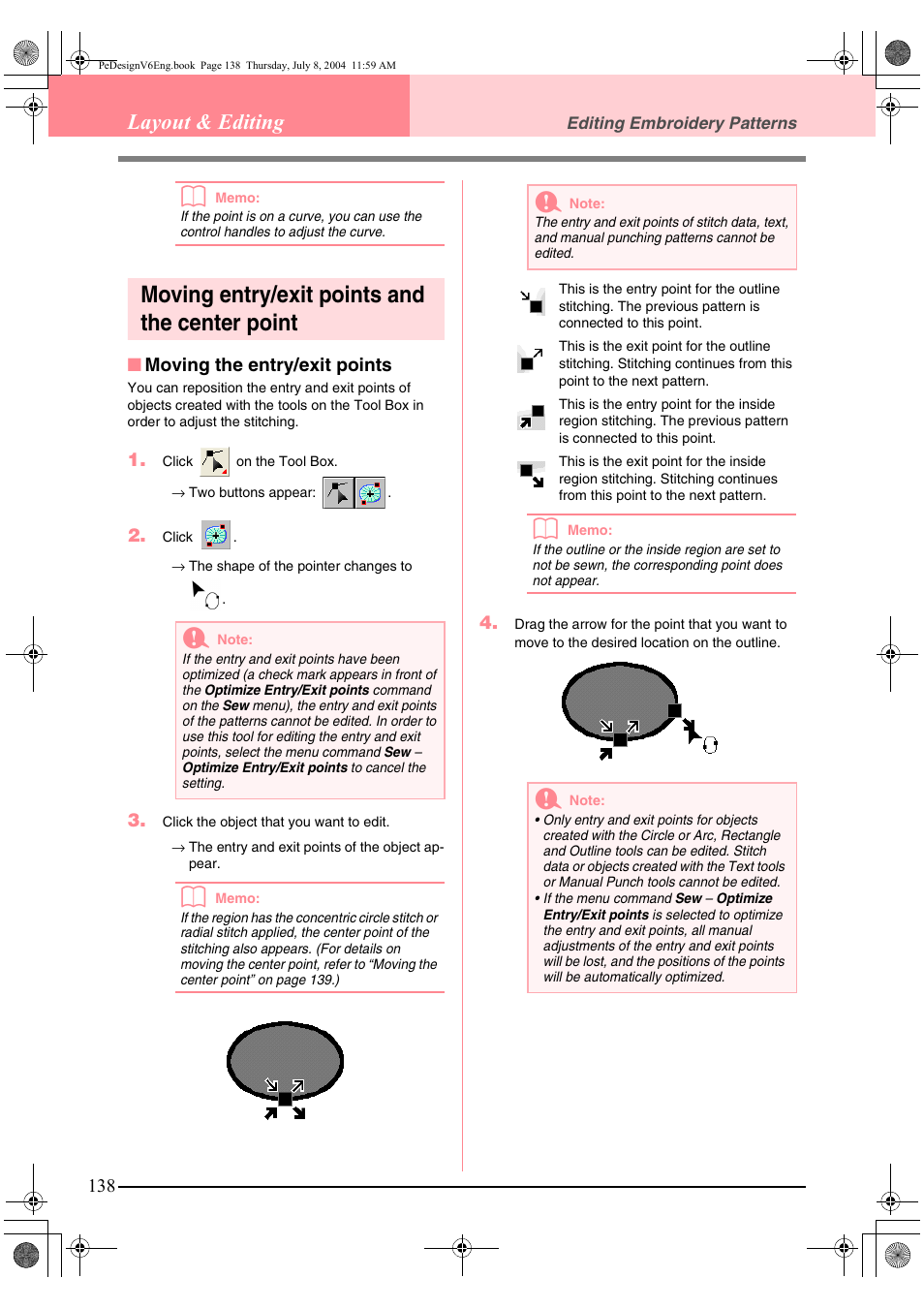 Moving entry/exit points and the center point, Layout & editing | Brother PE-DESIGN Ver.6 User Manual | Page 146 / 272