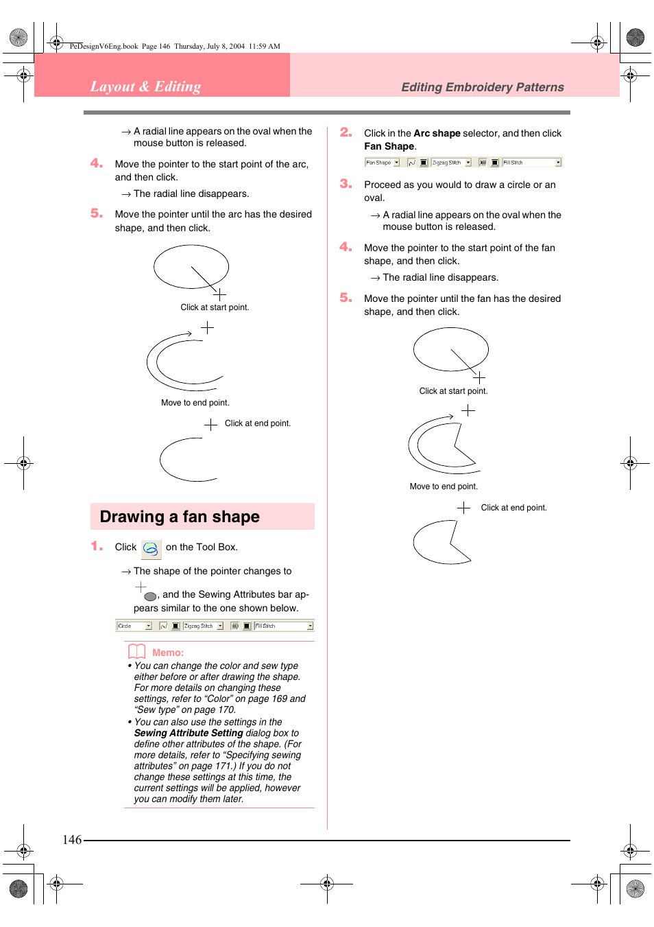 Drawing a fan shape, Layout & editing | Brother PE-DESIGN Ver.6 User Manual | Page 154 / 272