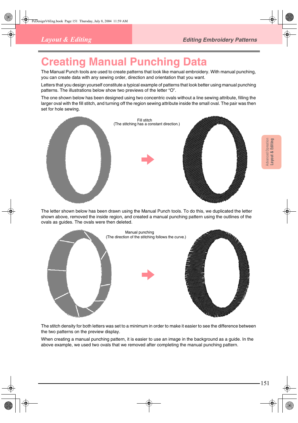 Creating manual punching data, Layout & editing | Brother PE-DESIGN Ver.6 User Manual | Page 159 / 272