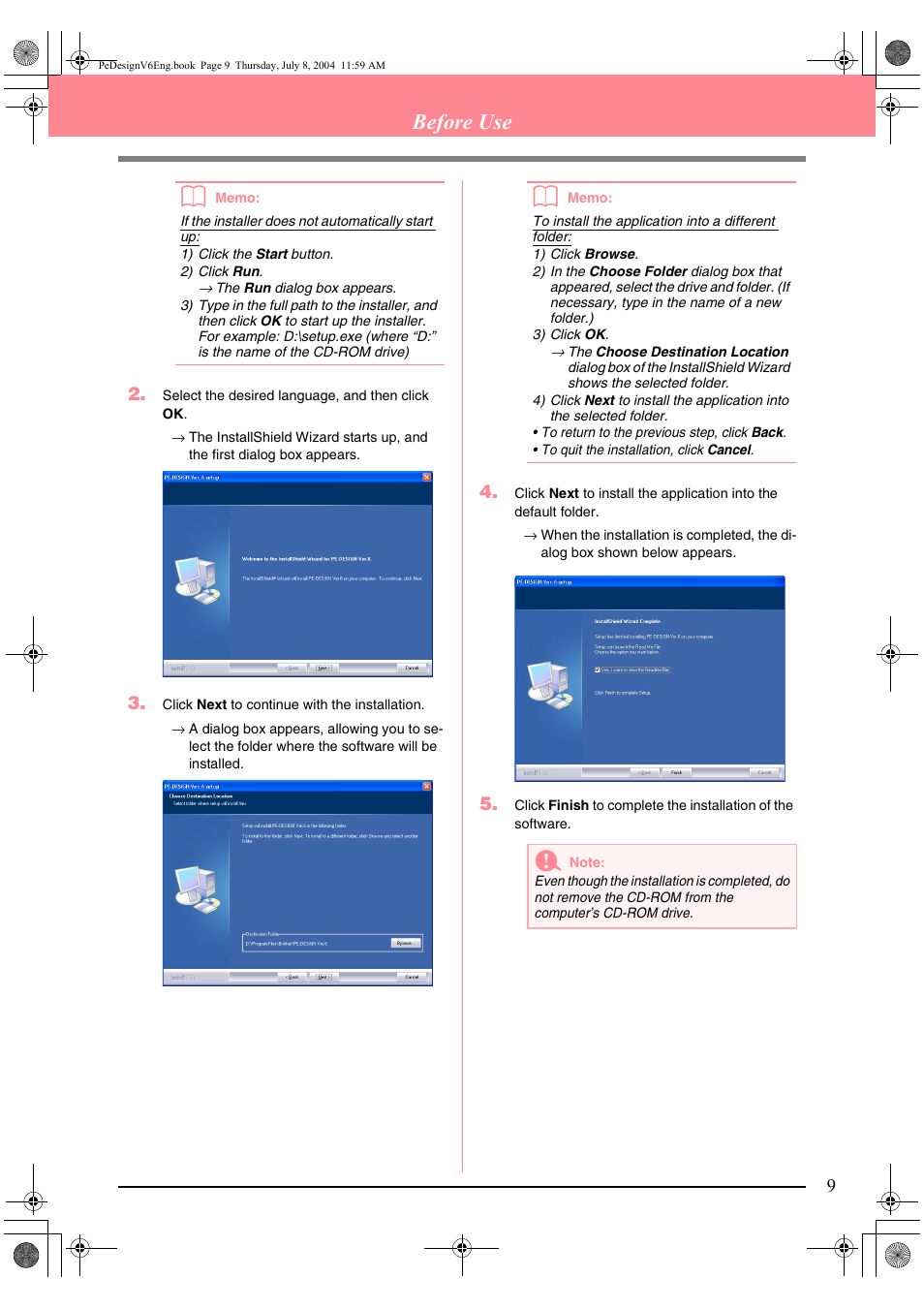 Before use b | Brother PE-DESIGN Ver.6 User Manual | Page 17 / 272