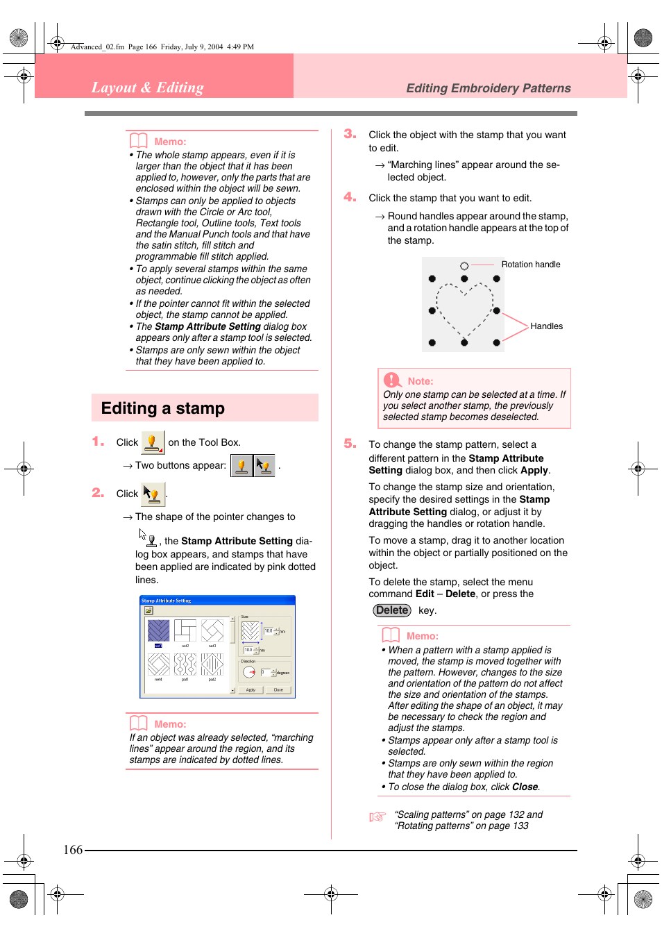 Editing a stamp, Layout & editing | Brother PE-DESIGN Ver.6 User Manual | Page 174 / 272