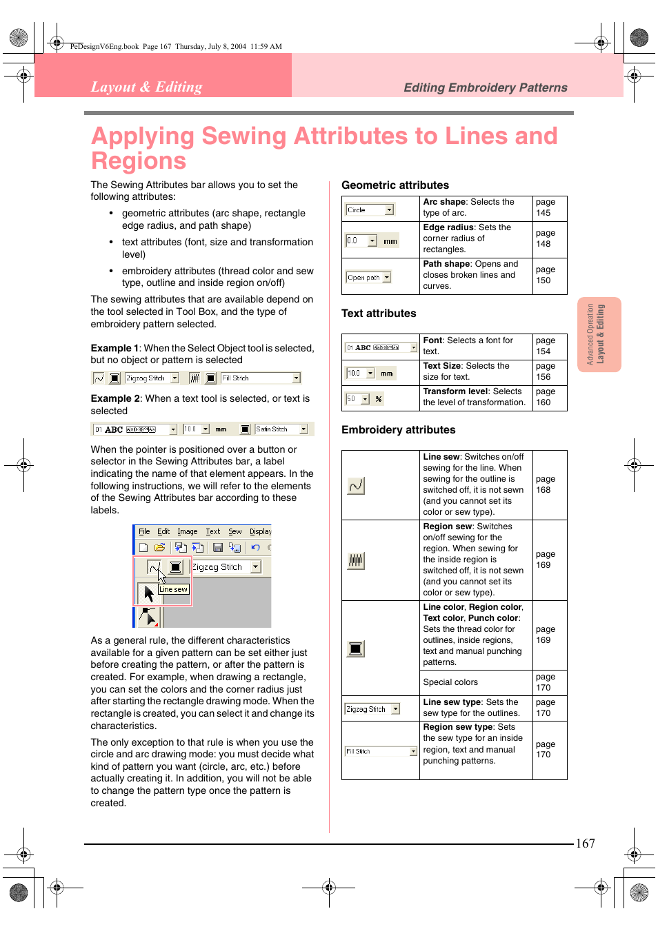 Applying sewing attributes to lines and regions, Layout & editing | Brother PE-DESIGN Ver.6 User Manual | Page 175 / 272