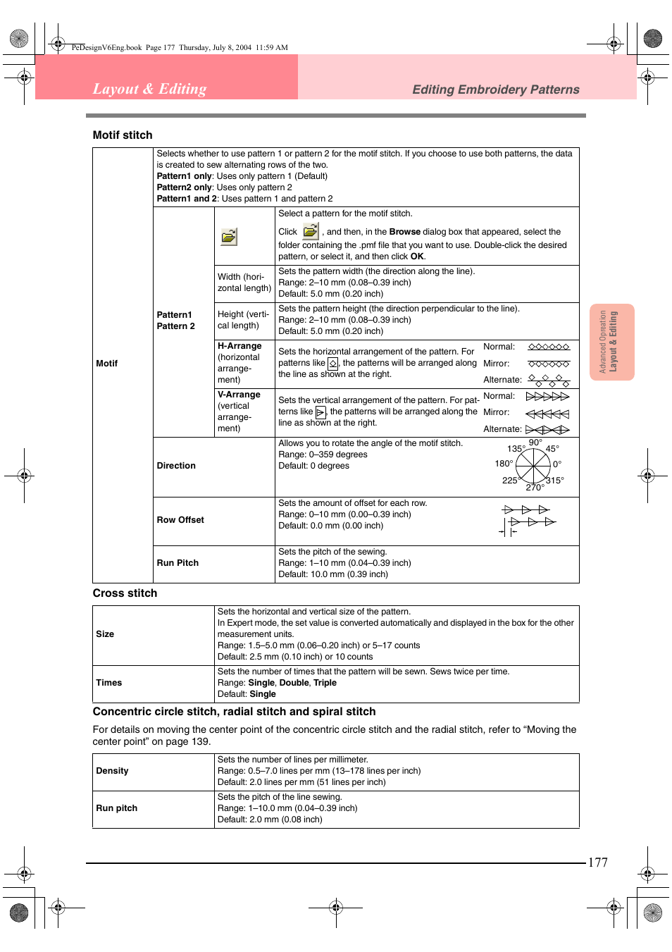 Layout & editing, Editing embroidery patterns | Brother PE-DESIGN Ver.6 User Manual | Page 185 / 272