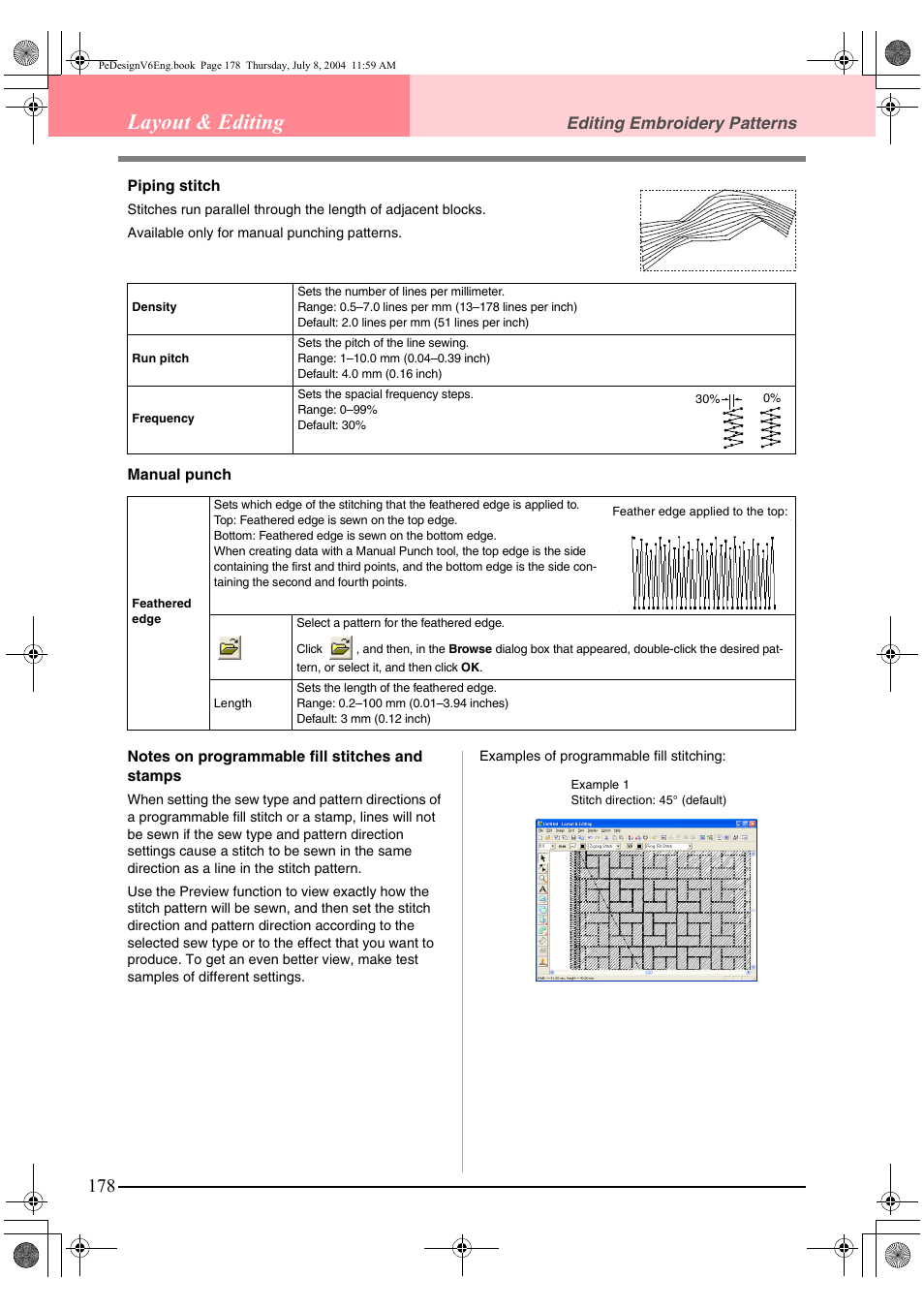 Layout & editing, Editing embroidery patterns | Brother PE-DESIGN Ver.6 User Manual | Page 186 / 272
