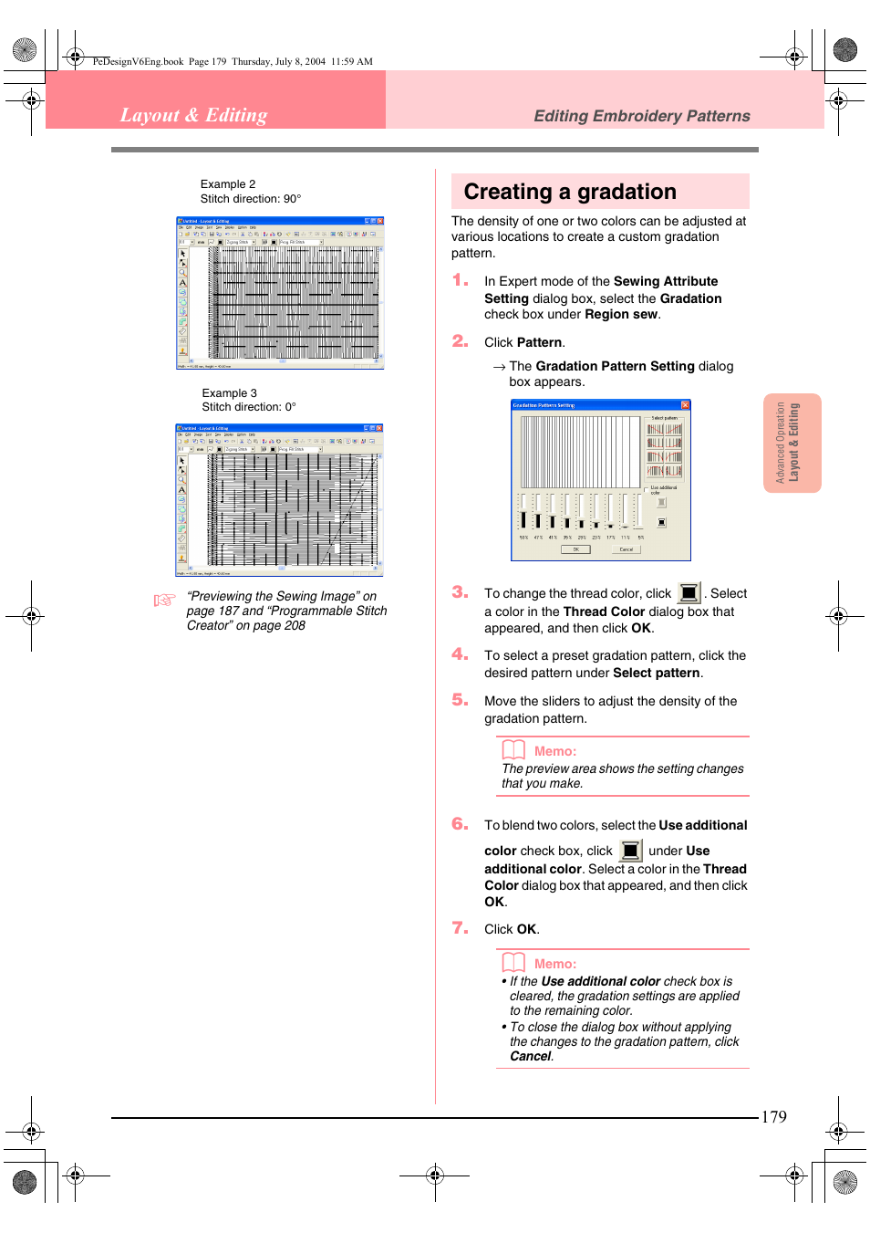 Creating a gradation, Layout & editing | Brother PE-DESIGN Ver.6 User Manual | Page 187 / 272