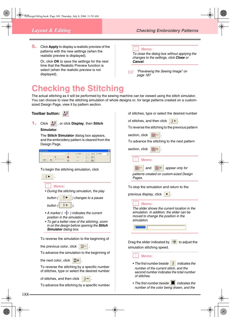 Checking the stitching, Layout & editing | Brother PE-DESIGN Ver.6 User Manual | Page 196 / 272