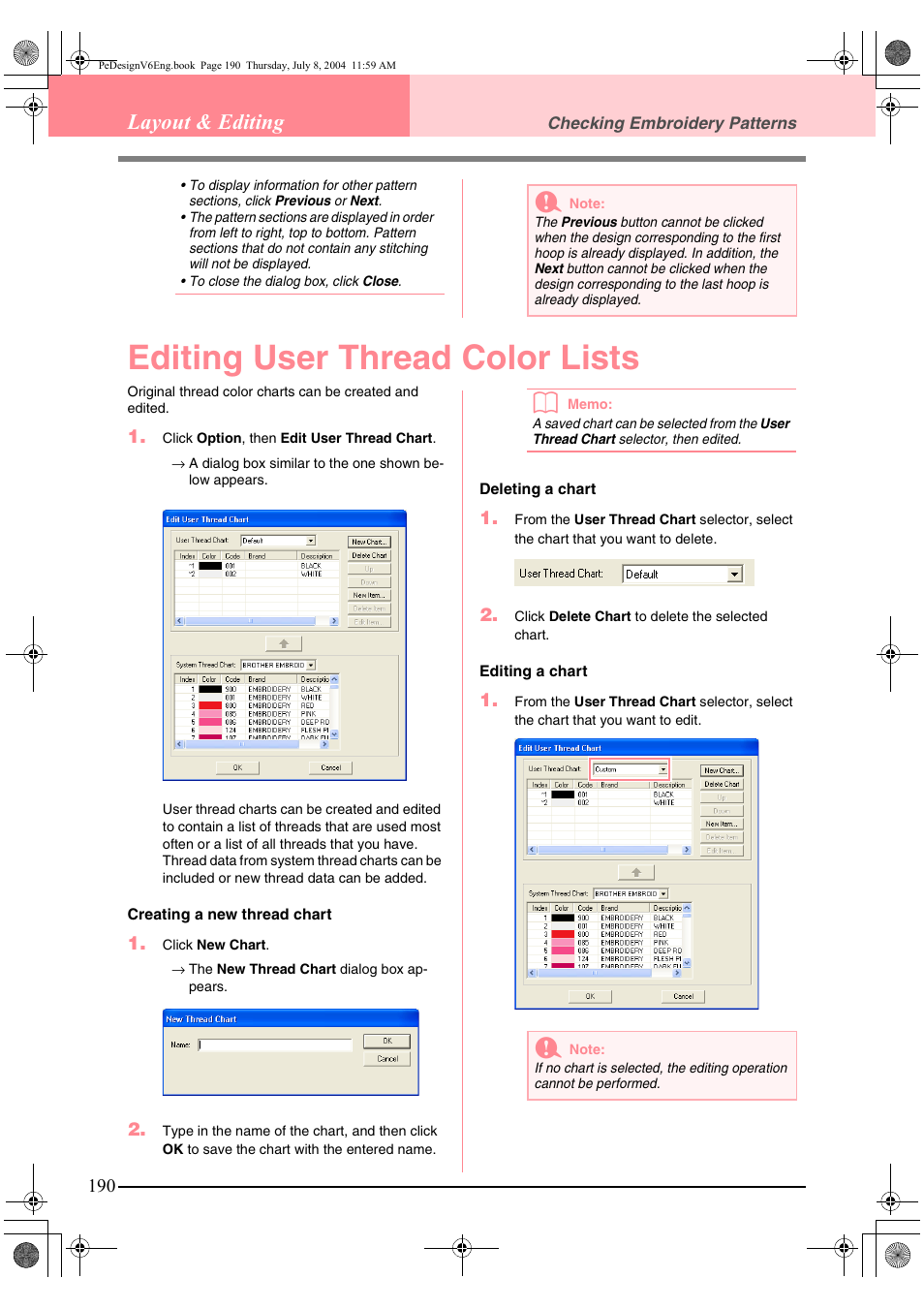 Editing user thread color lists, Layout & editing | Brother PE-DESIGN Ver.6 User Manual | Page 198 / 272