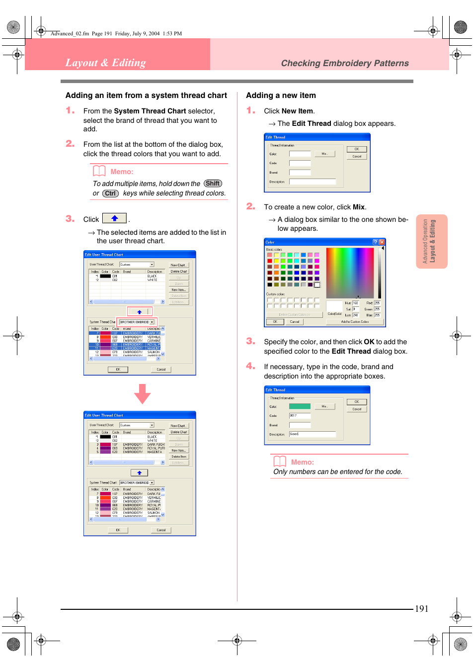 Layout & editing | Brother PE-DESIGN Ver.6 User Manual | Page 199 / 272