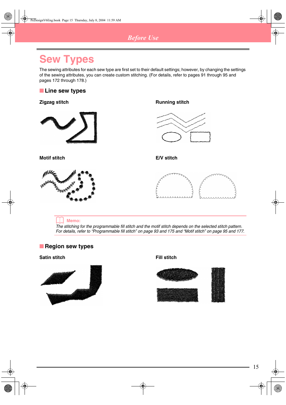 Sew types, Before use | Brother PE-DESIGN Ver.6 User Manual | Page 23 / 272