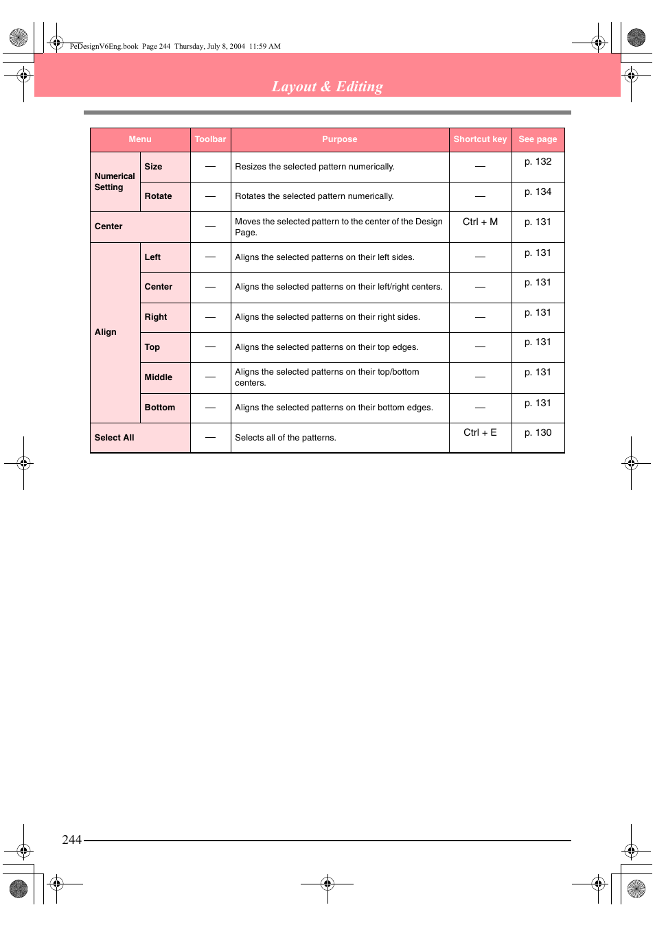 Layout & editing | Brother PE-DESIGN Ver.6 User Manual | Page 252 / 272
