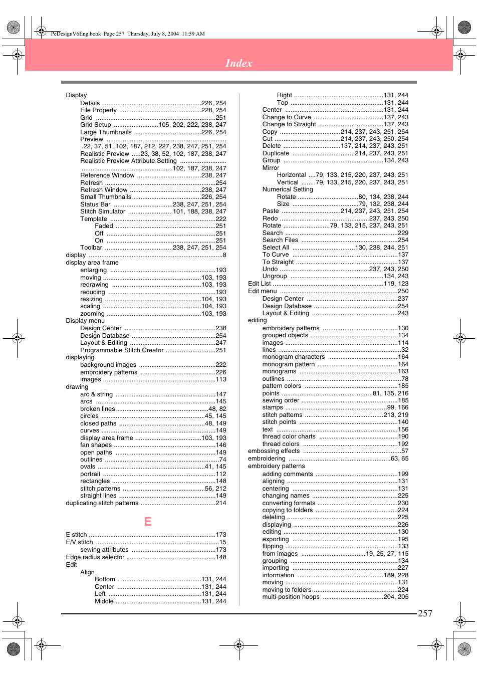 Index | Brother PE-DESIGN Ver.6 User Manual | Page 265 / 272