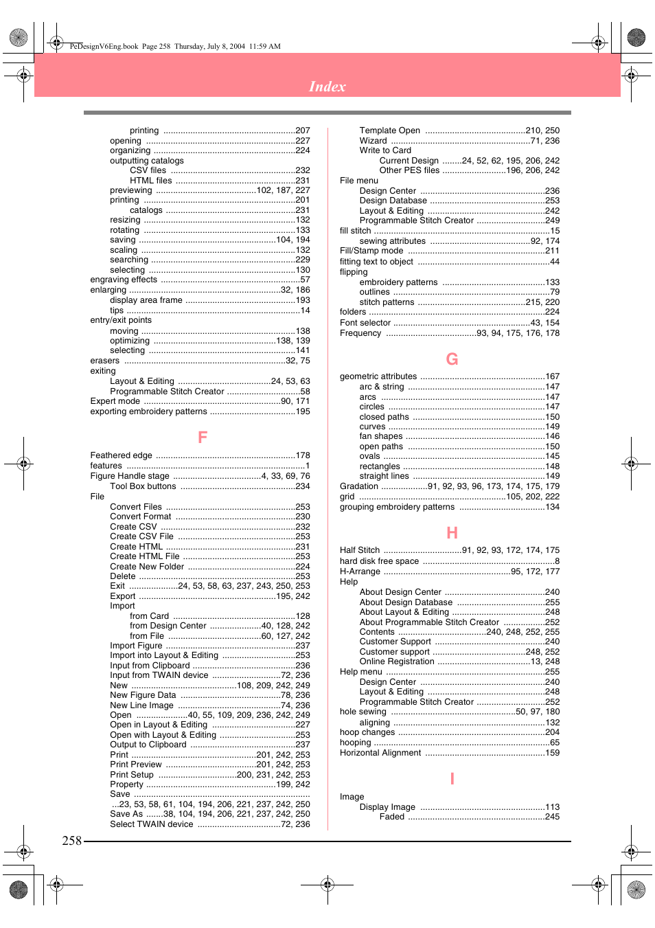 Index | Brother PE-DESIGN Ver.6 User Manual | Page 266 / 272