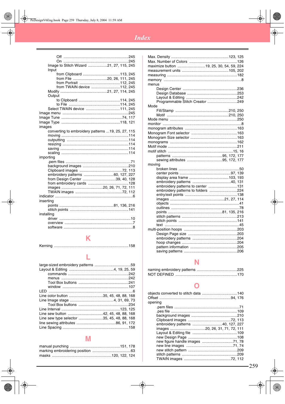 Index | Brother PE-DESIGN Ver.6 User Manual | Page 267 / 272