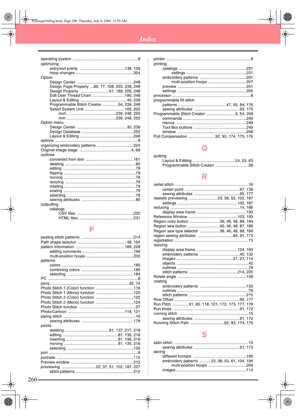 Index | Brother PE-DESIGN Ver.6 User Manual | Page 268 / 272