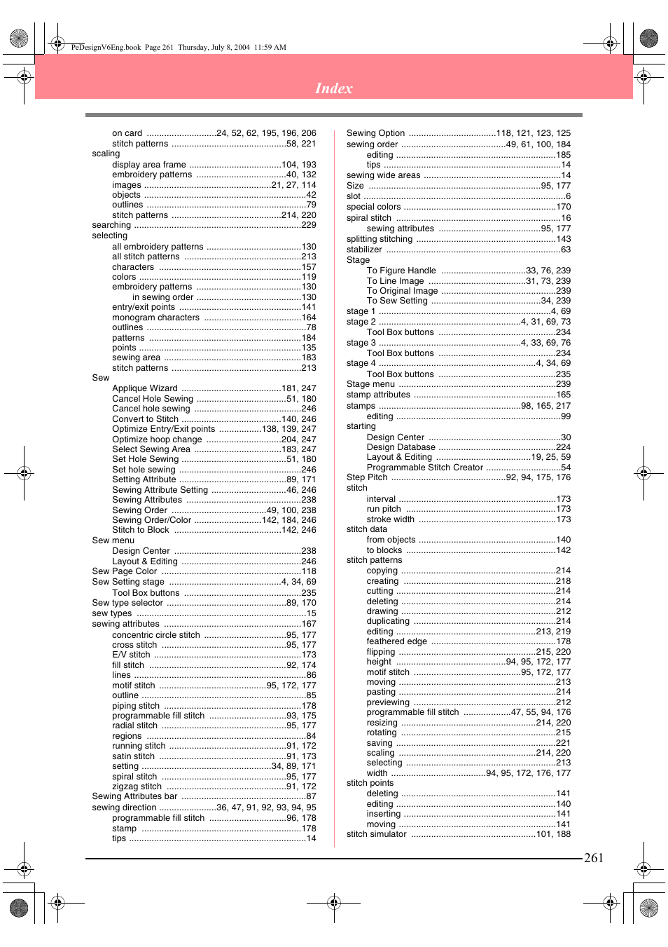 Index | Brother PE-DESIGN Ver.6 User Manual | Page 269 / 272