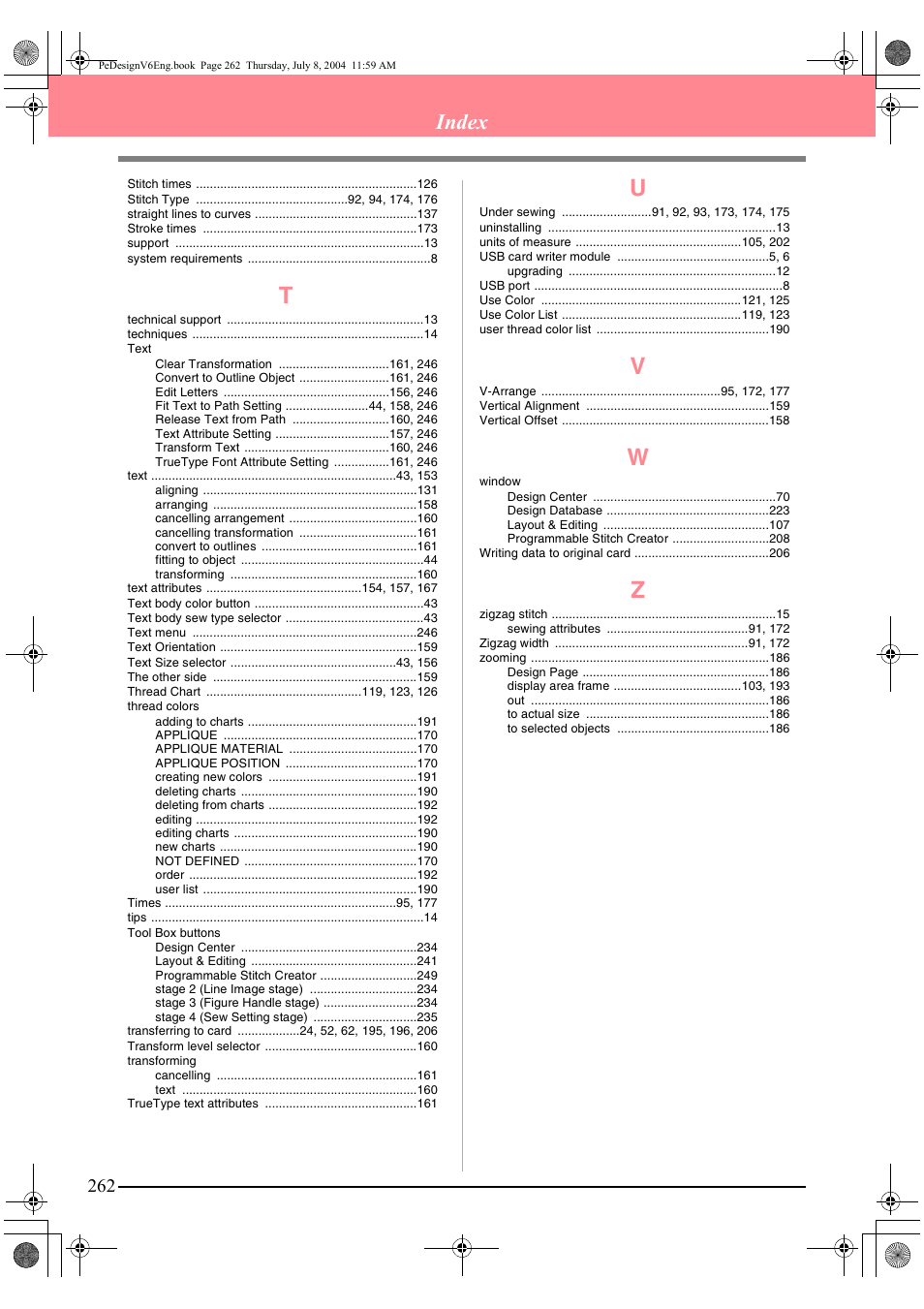 Index | Brother PE-DESIGN Ver.6 User Manual | Page 270 / 272