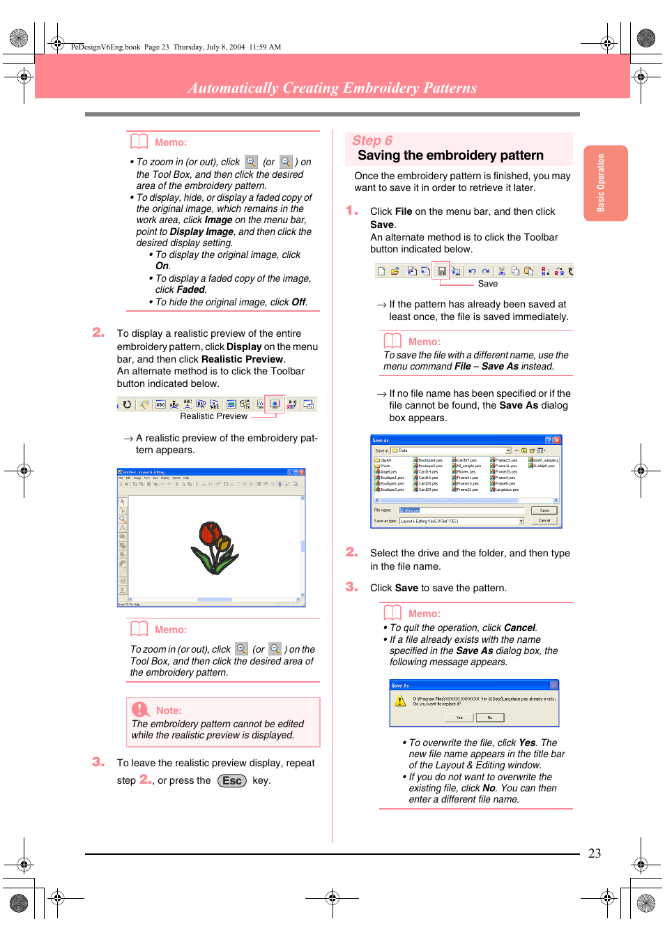 Automatically creating embroidery patterns b, Step 6 saving the embroidery pattern | Brother PE-DESIGN Ver.6 User Manual | Page 31 / 272