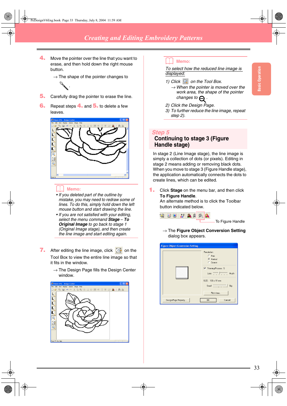 Creating and editing embroidery patterns, Step 5 continuing to stage 3 (figure handle stage) | Brother PE-DESIGN Ver.6 User Manual | Page 41 / 272