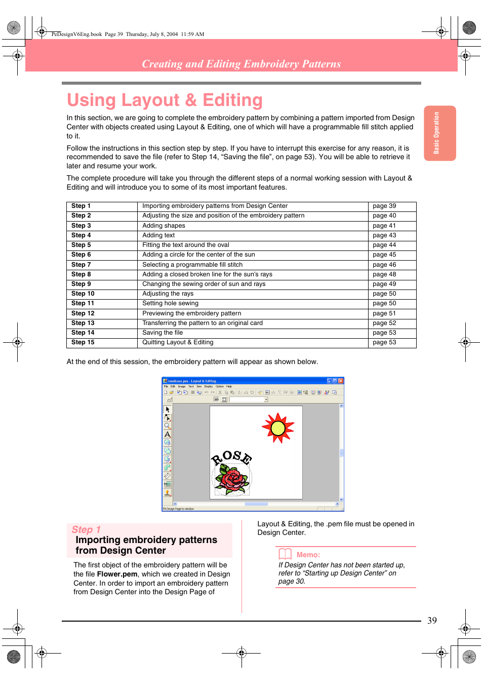 Using layout & editing, Creating and editing embroidery patterns | Brother PE-DESIGN Ver.6 User Manual | Page 47 / 272