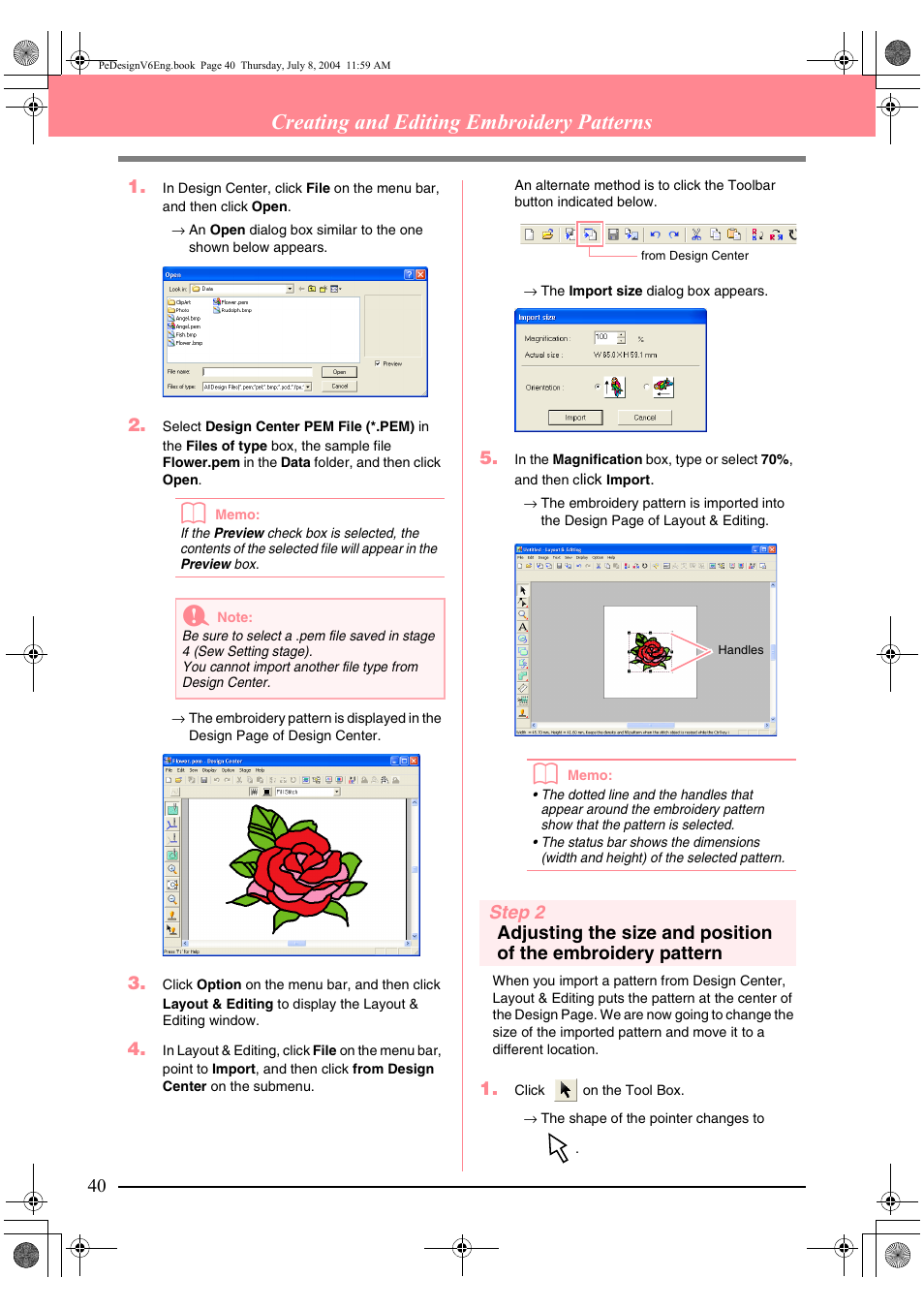 Creating and editing embroidery patterns | Brother PE-DESIGN Ver.6 User Manual | Page 48 / 272