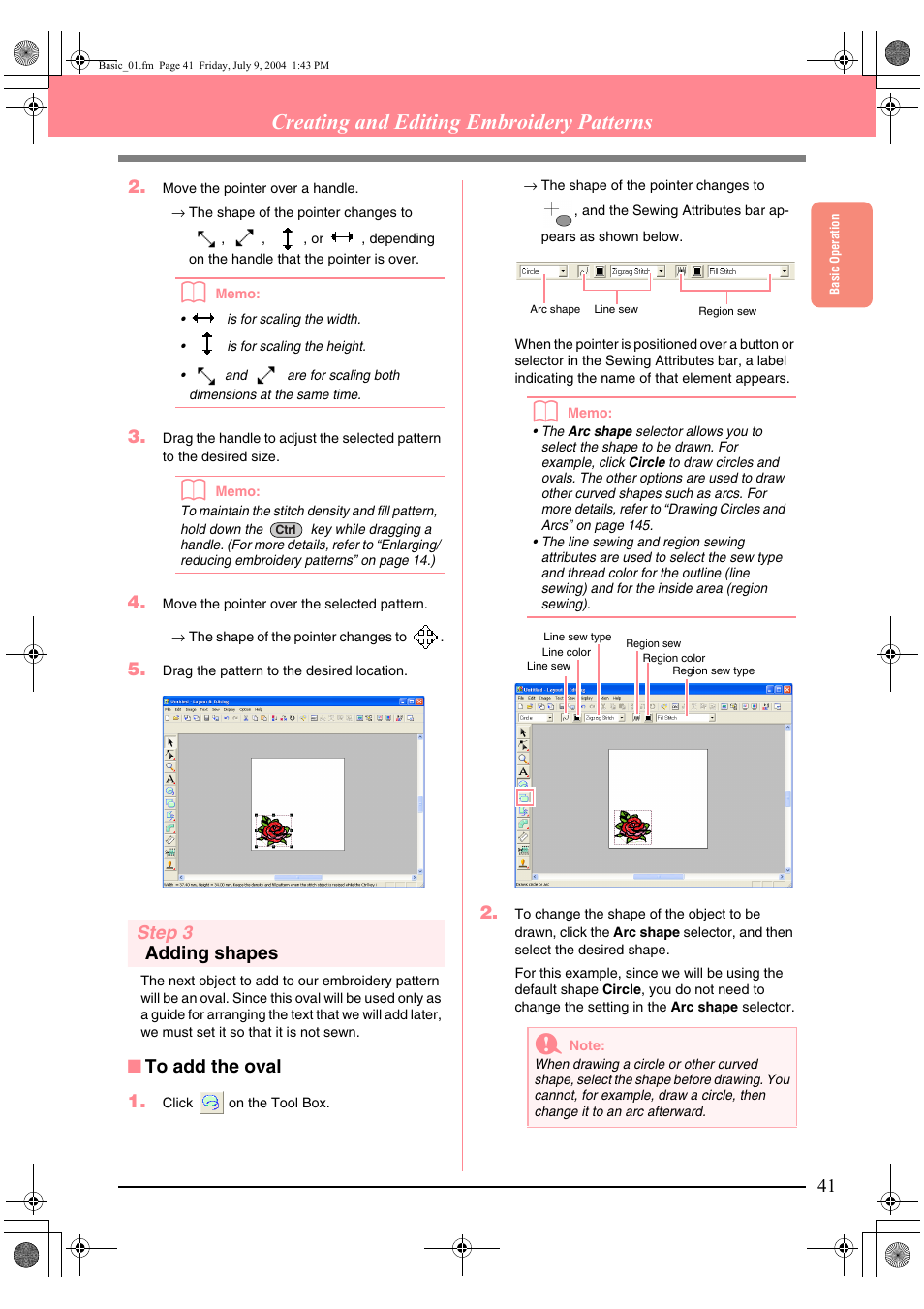 Creating and editing embroidery patterns, Step 3 adding shapes | Brother PE-DESIGN Ver.6 User Manual | Page 49 / 272