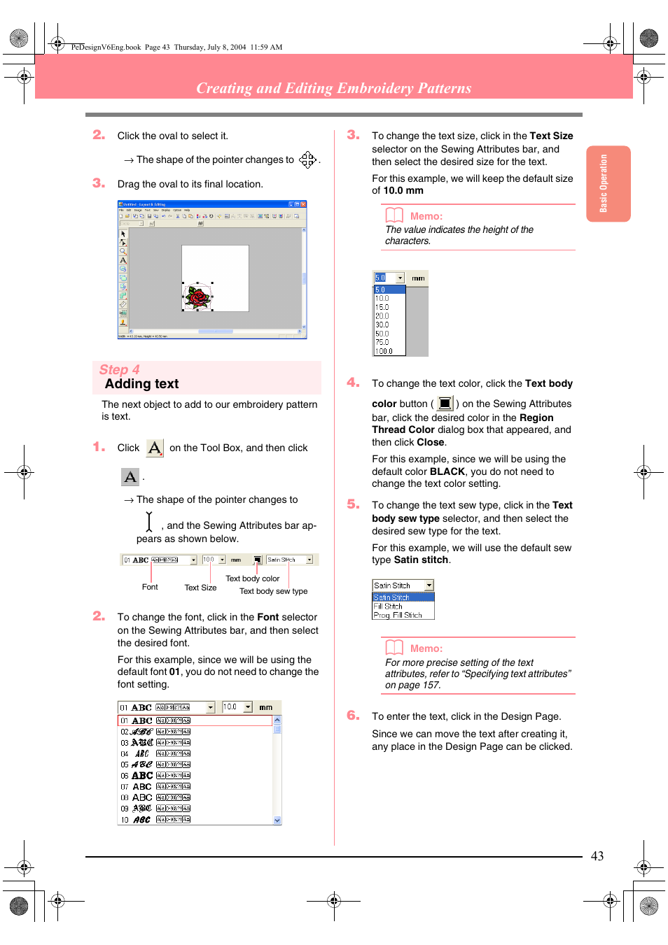 Creating and editing embroidery patterns, Step 4 adding text | Brother PE-DESIGN Ver.6 User Manual | Page 51 / 272