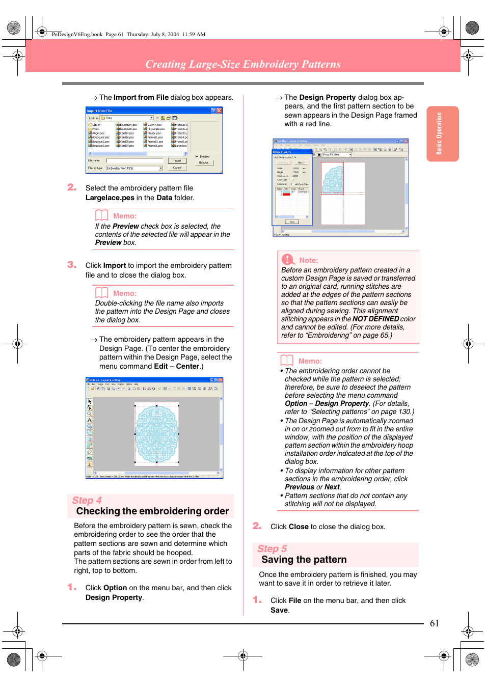 Creating large-size embroidery patterns | Brother PE-DESIGN Ver.6 User Manual | Page 69 / 272