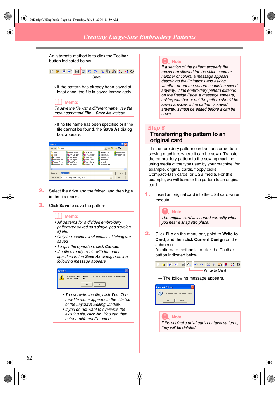 Creating large-size embroidery patterns | Brother PE-DESIGN Ver.6 User Manual | Page 70 / 272