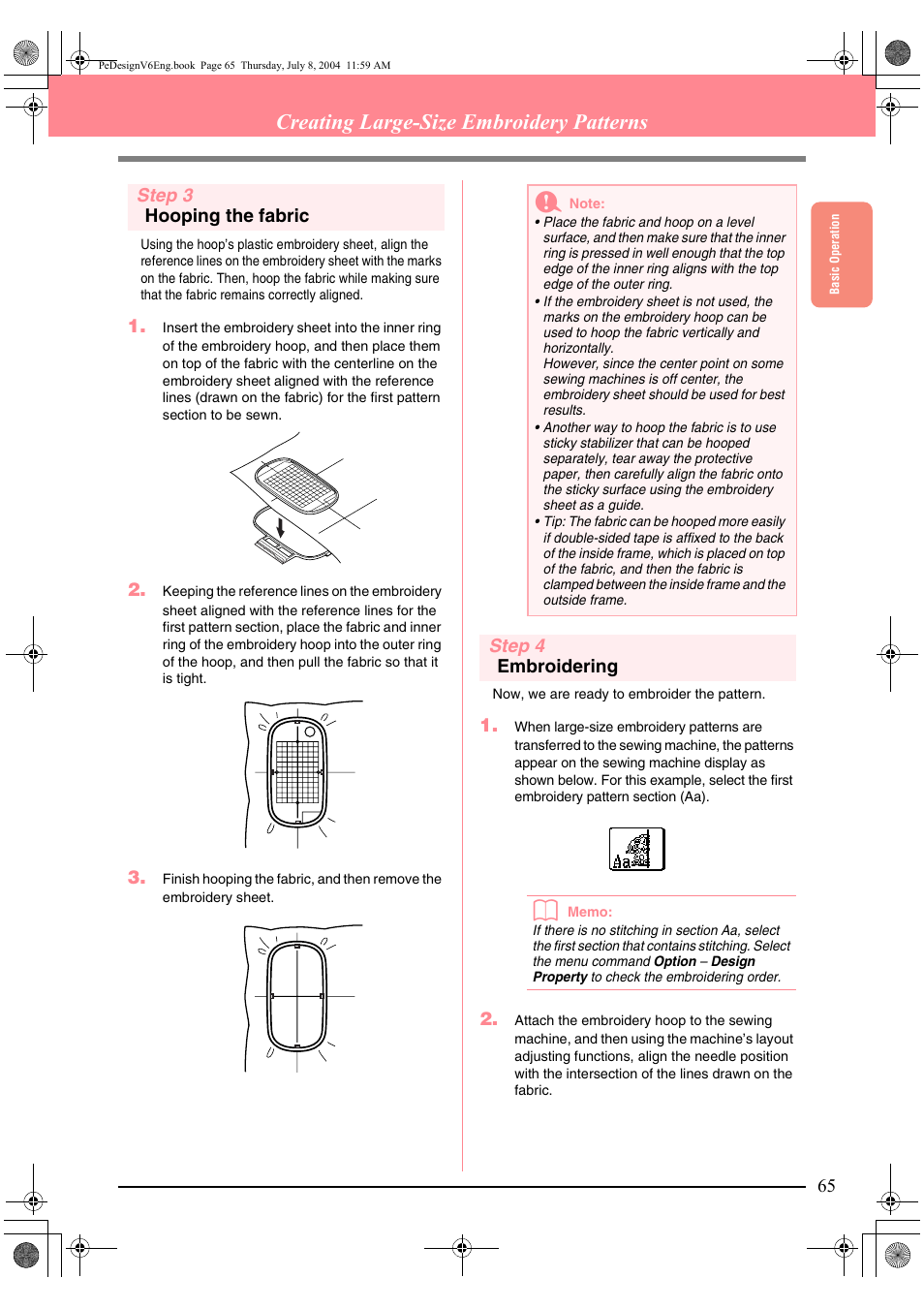 Creating large-size embroidery patterns | Brother PE-DESIGN Ver.6 User Manual | Page 73 / 272