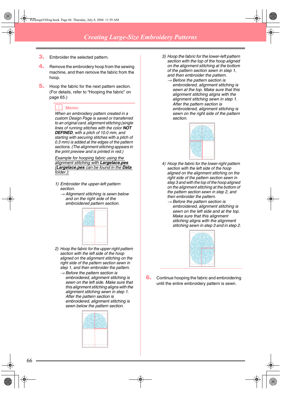 Creating large-size embroidery patterns | Brother PE-DESIGN Ver.6 User Manual | Page 74 / 272