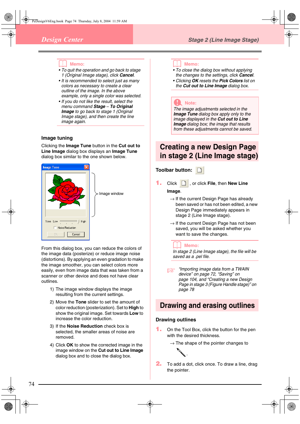 Drawing and erasing outlines, Design center | Brother PE-DESIGN Ver.6 User Manual | Page 82 / 272