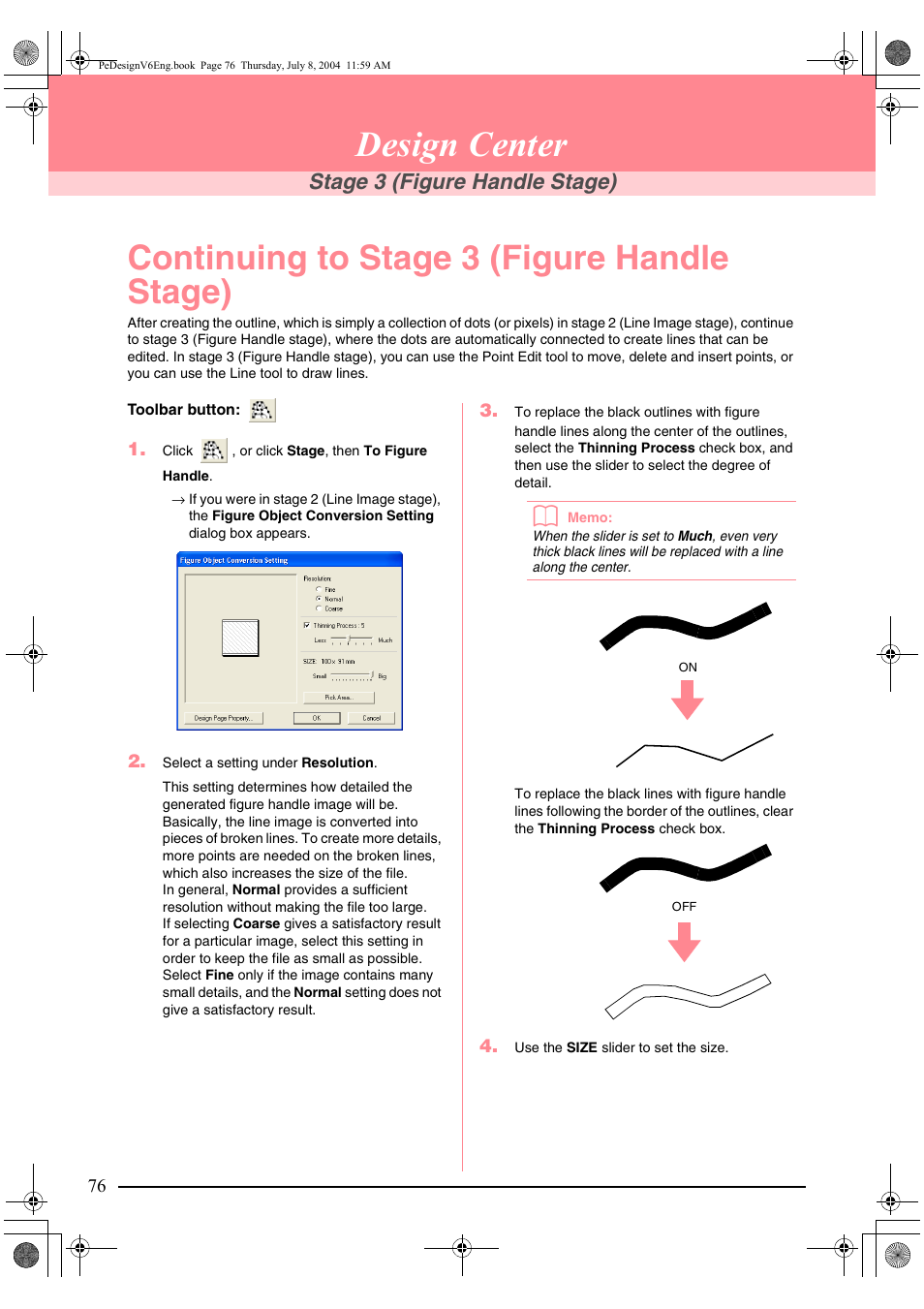 Design center, Continuing to stage 3 (figure handle stage), Scr97.bmp | Stage 3 (figure handle stage) | Brother PE-DESIGN Ver.6 User Manual | Page 84 / 272