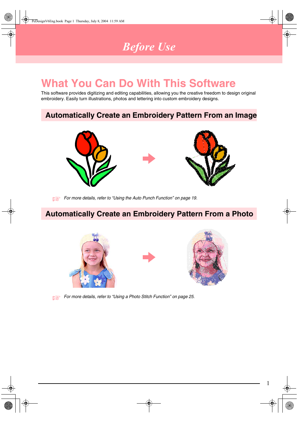 Before use, What you can do with this software | Brother PE-DESIGN Ver.6 User Manual | Page 9 / 272
