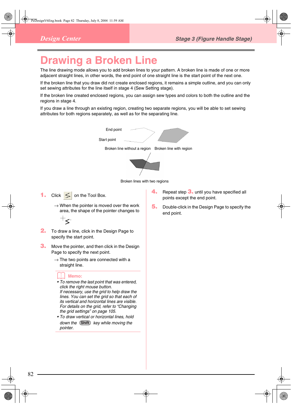 Drawing a broken line, Design center | Brother PE-DESIGN Ver.6 User Manual | Page 90 / 272