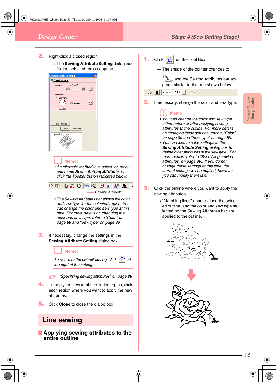 Line sewing, Design center | Brother PE-DESIGN Ver.6 User Manual | Page 93 / 272