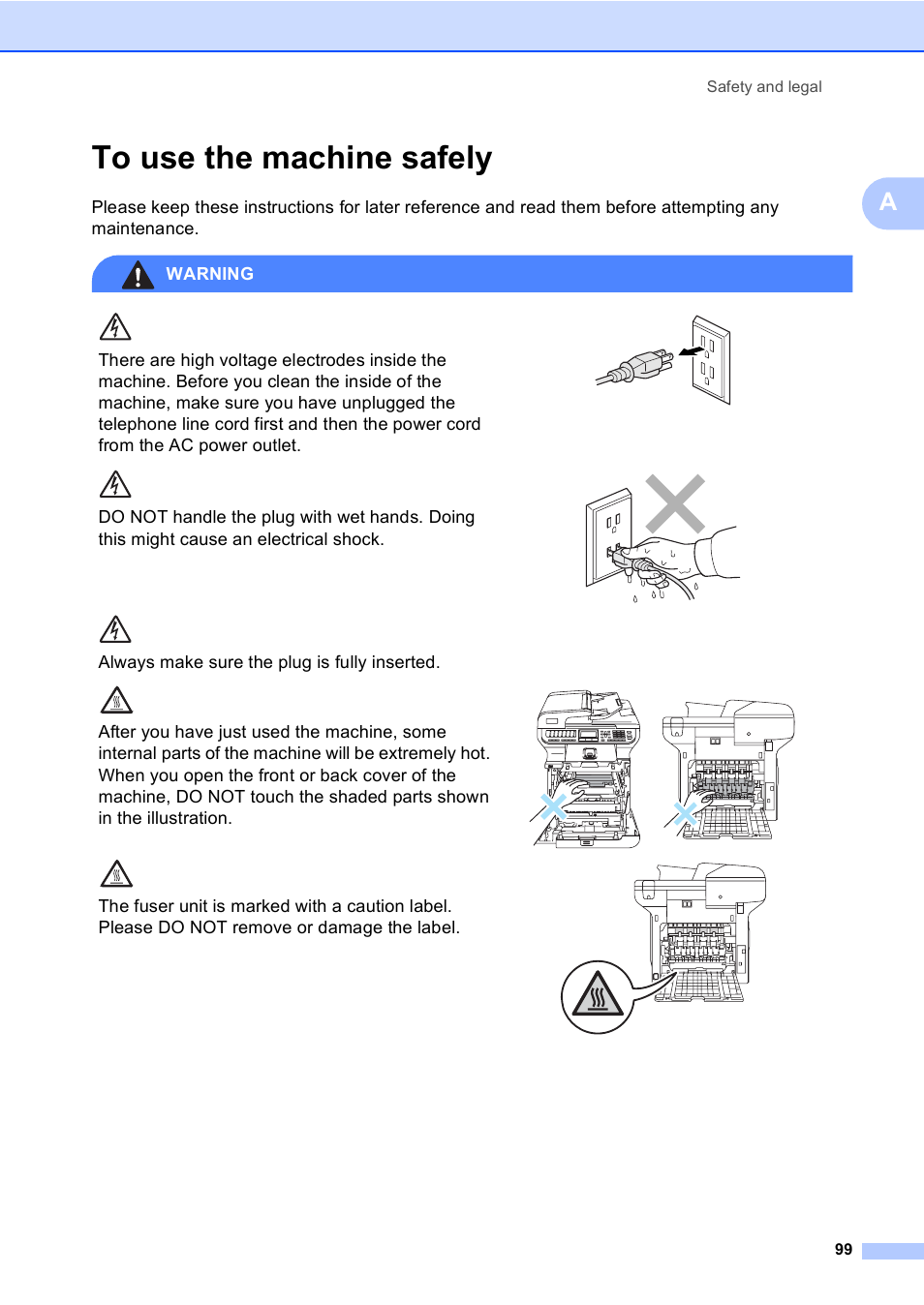 To use the machine safely | Brother MFC 9840CDW User Manual | Page 115 / 265