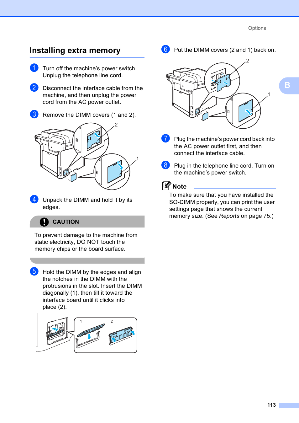 Installing extra memory | Brother MFC 9840CDW User Manual | Page 129 / 265