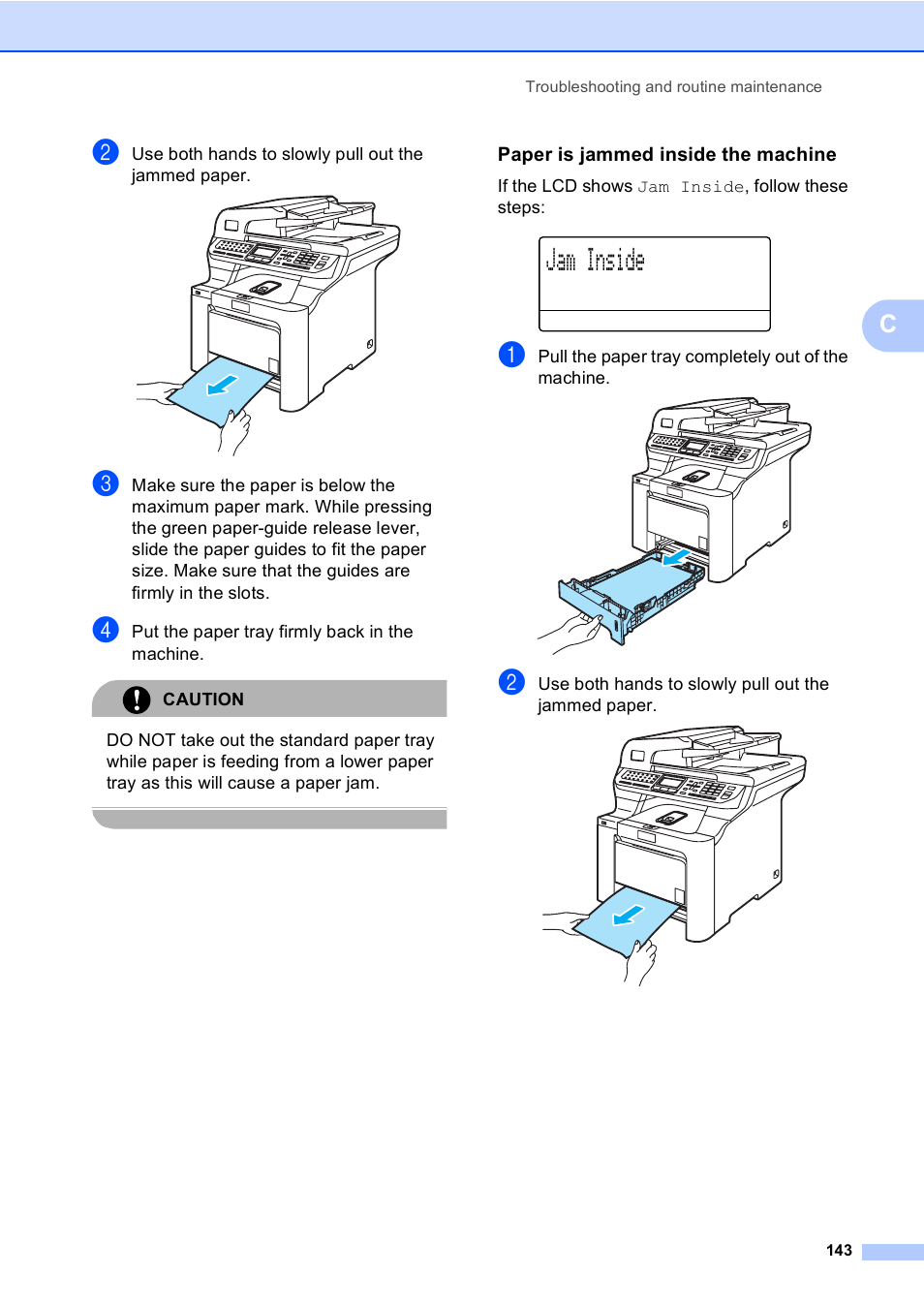 Paper is jammed inside the machine, Jam inside | Brother MFC 9840CDW User Manual | Page 159 / 265