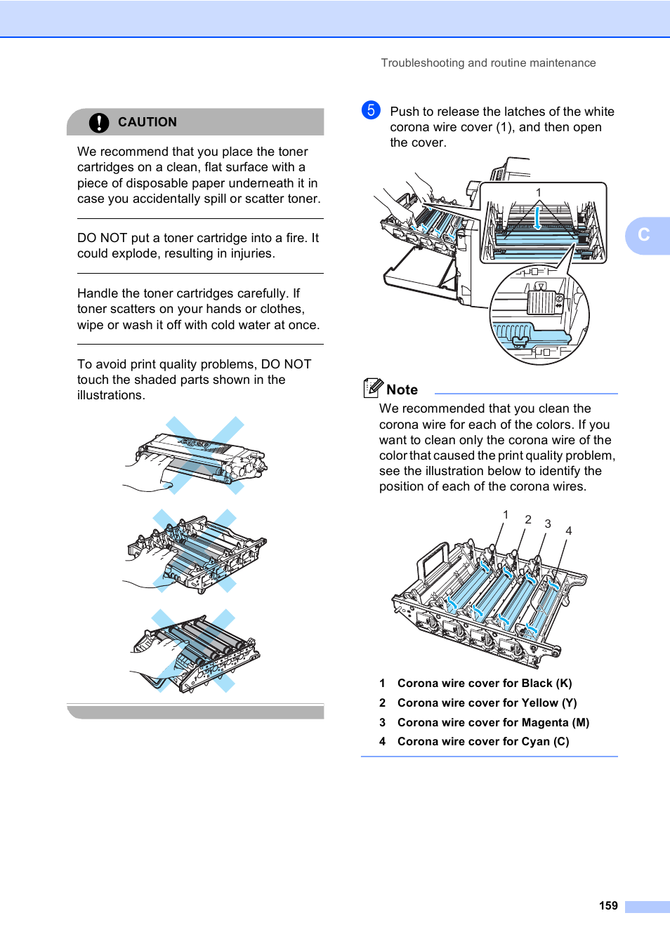 Caution, Troubleshooting and routine maintenance 159 | Brother MFC 9840CDW User Manual | Page 175 / 265