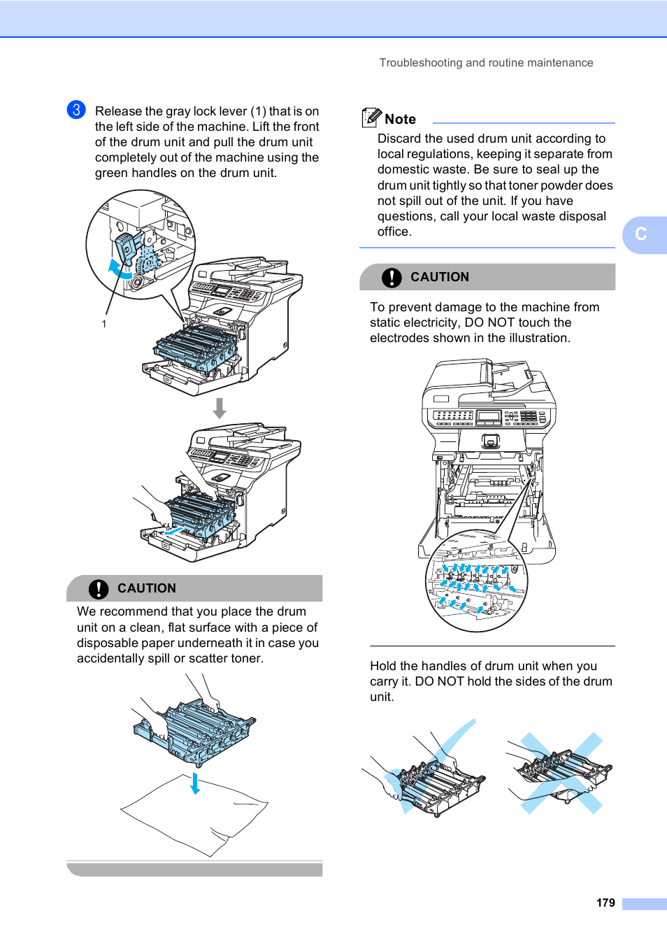 Caution, Troubleshooting and routine maintenance 179 | Brother MFC 9840CDW User Manual | Page 195 / 265