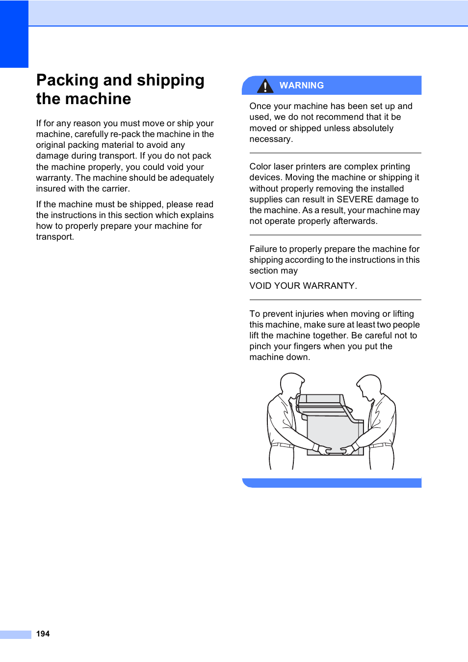 Packing and shipping the machine | Brother MFC 9840CDW User Manual | Page 210 / 265