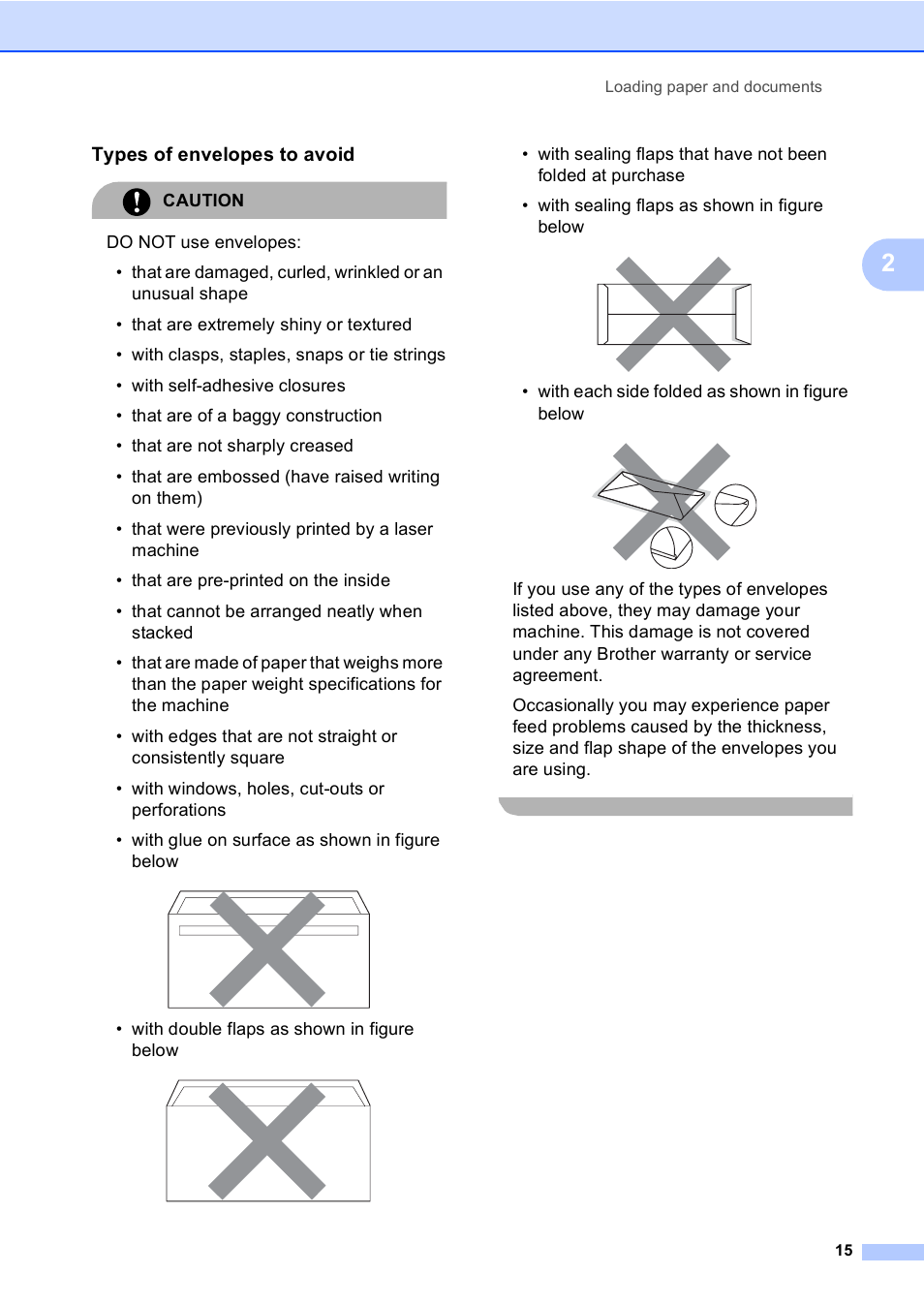 Types of envelopes to avoid | Brother MFC 9840CDW User Manual | Page 31 / 265