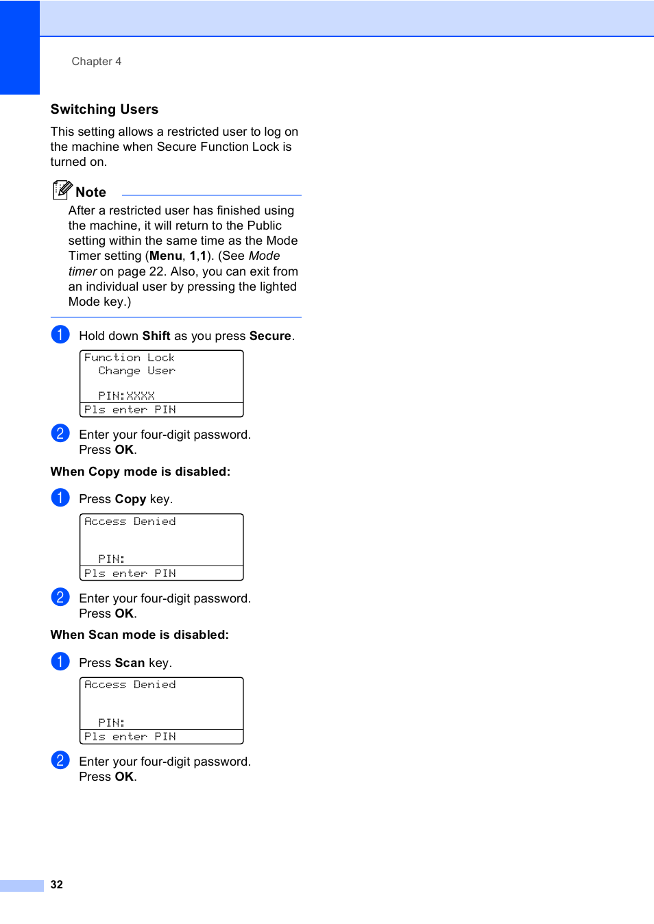 Switching users | Brother MFC 9840CDW User Manual | Page 48 / 265