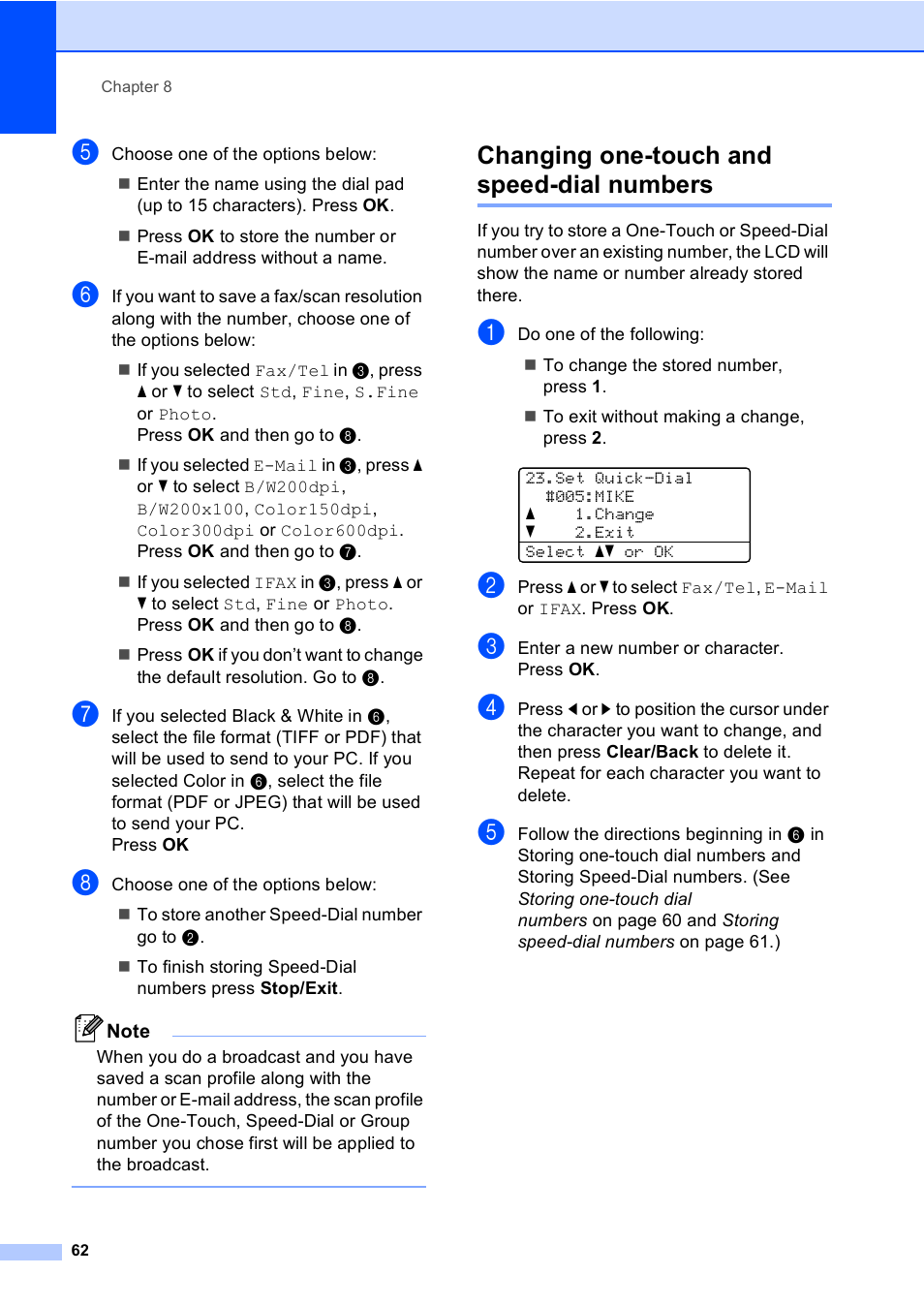 Changing one-touch and speed-dial numbers | Brother MFC 9840CDW User Manual | Page 78 / 265