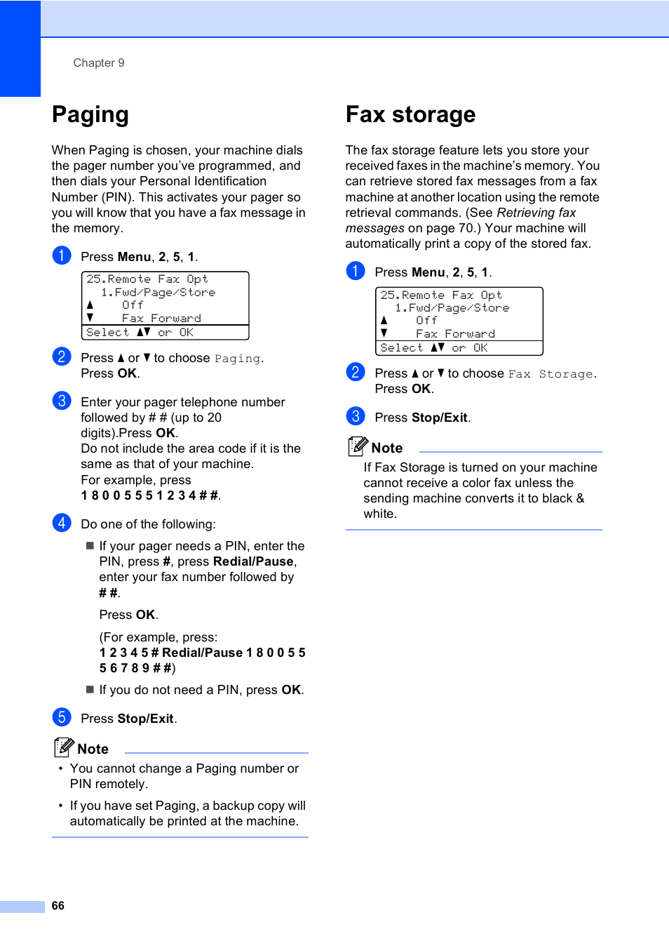 Paging, Fax storage, Paging fax storage | Brother MFC 9840CDW User Manual | Page 82 / 265