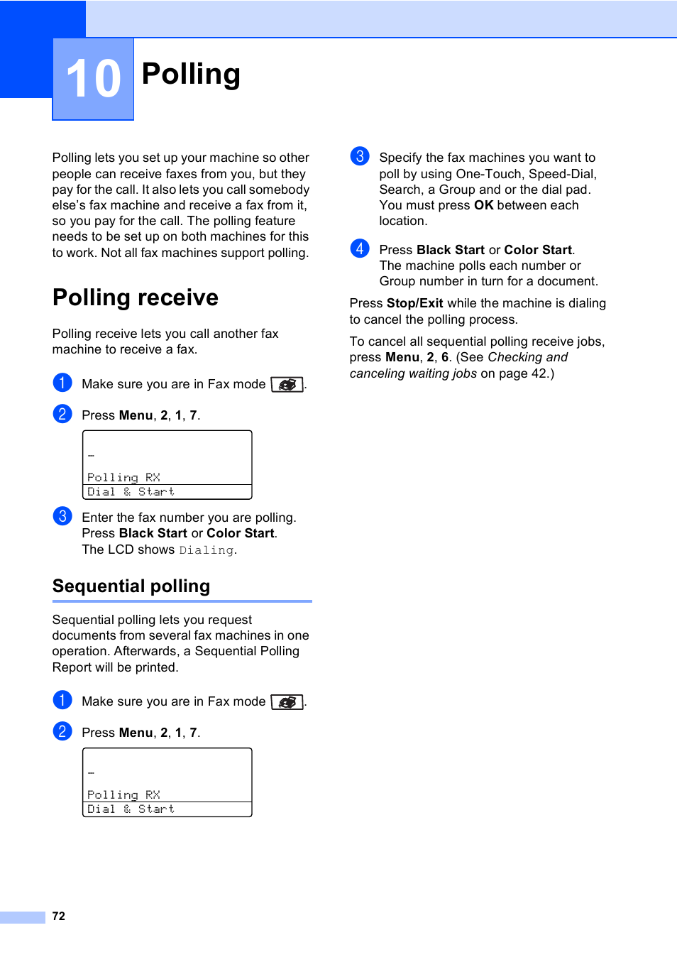 10 polling, Polling receive, Sequential polling | Polling | Brother MFC 9840CDW User Manual | Page 88 / 265
