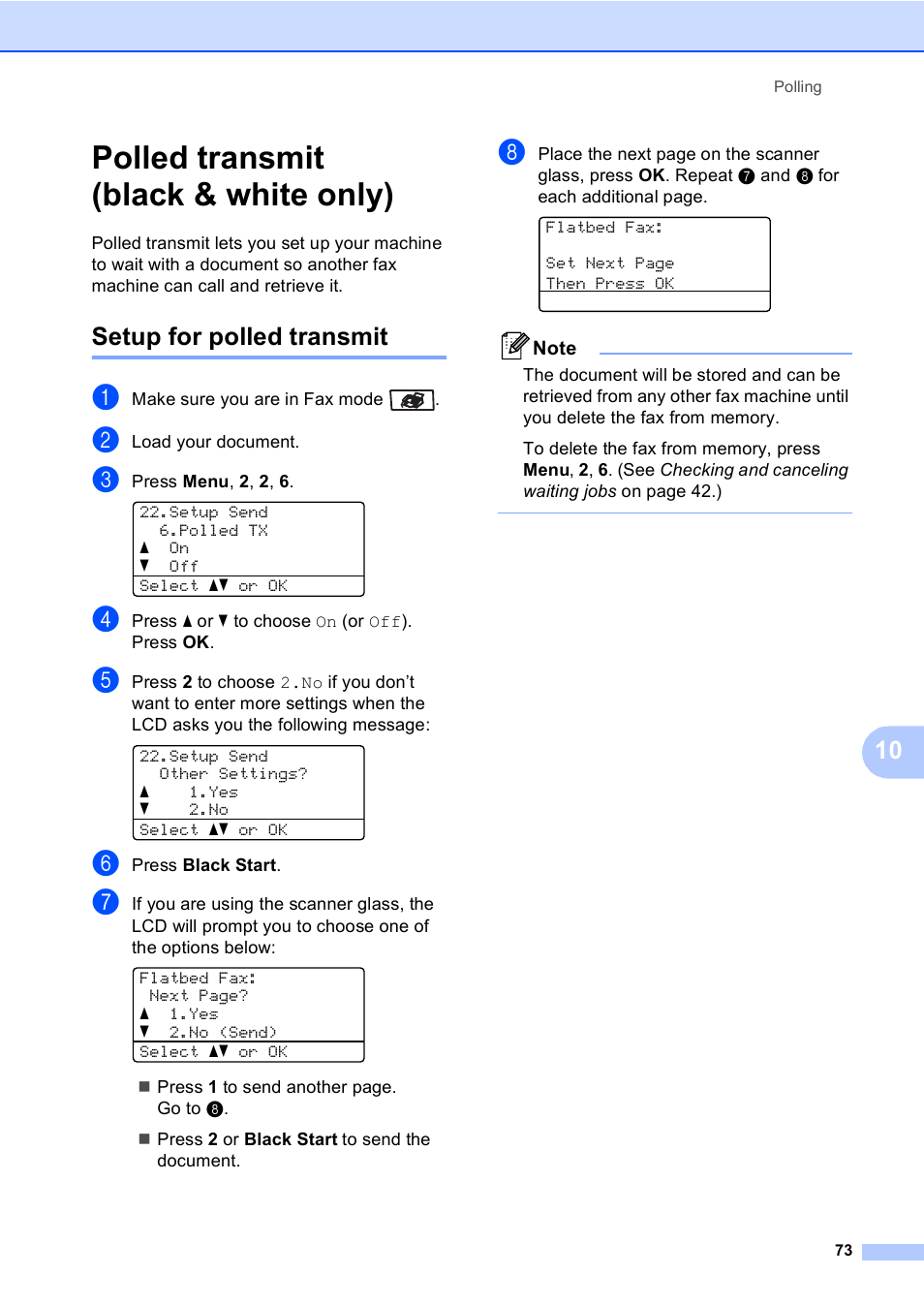 Polled transmit (black & white only), Setup for polled transmit | Brother MFC 9840CDW User Manual | Page 89 / 265