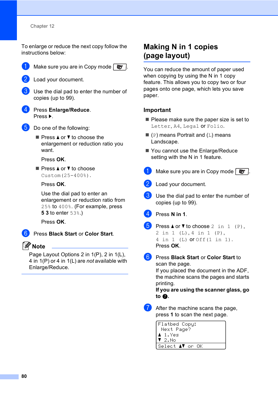 Important, Making n in 1 copies (page layout) | Brother MFC 9840CDW User Manual | Page 96 / 265