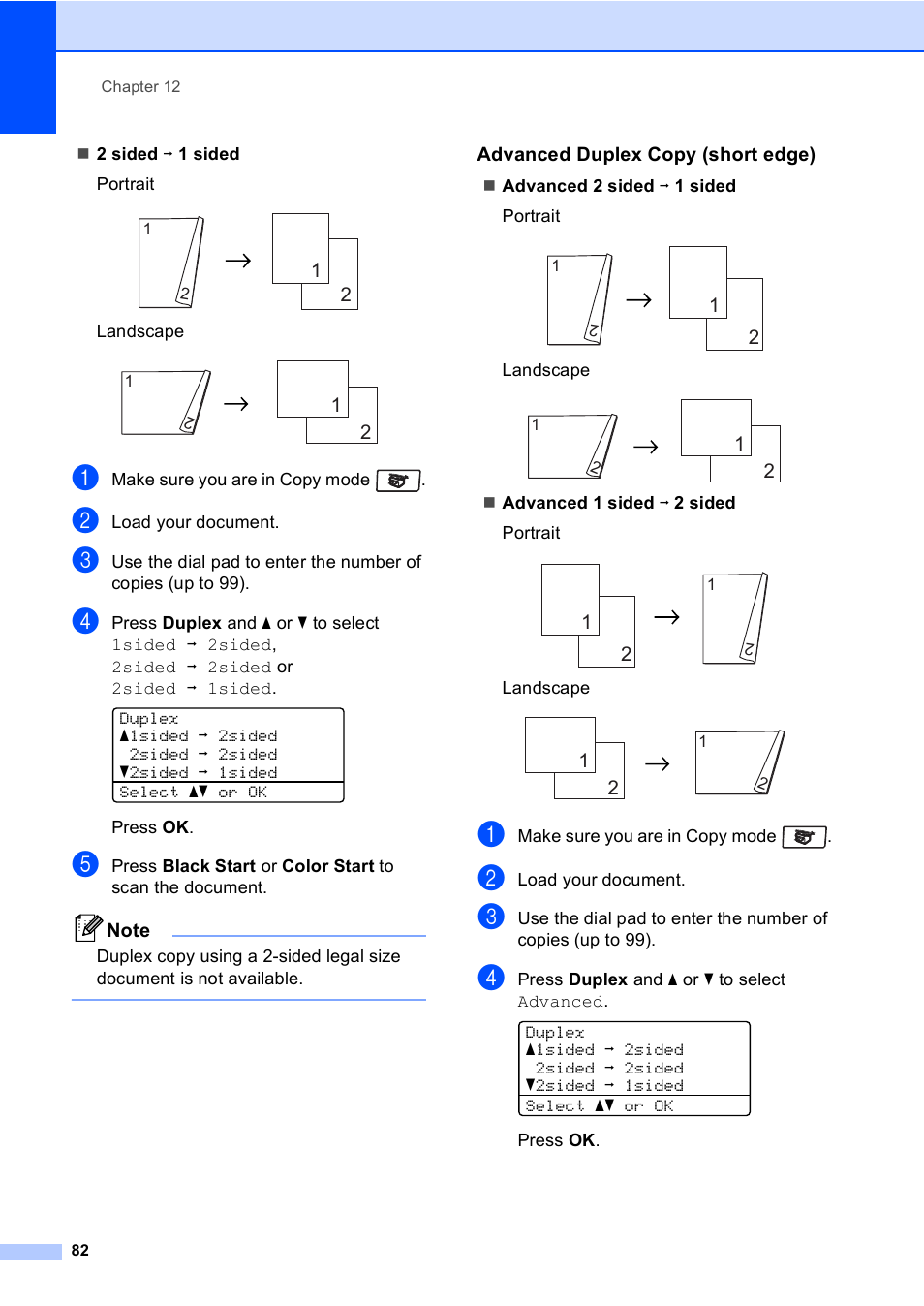 Advanced duplex copy (short edge) | Brother MFC 9840CDW User Manual | Page 98 / 265